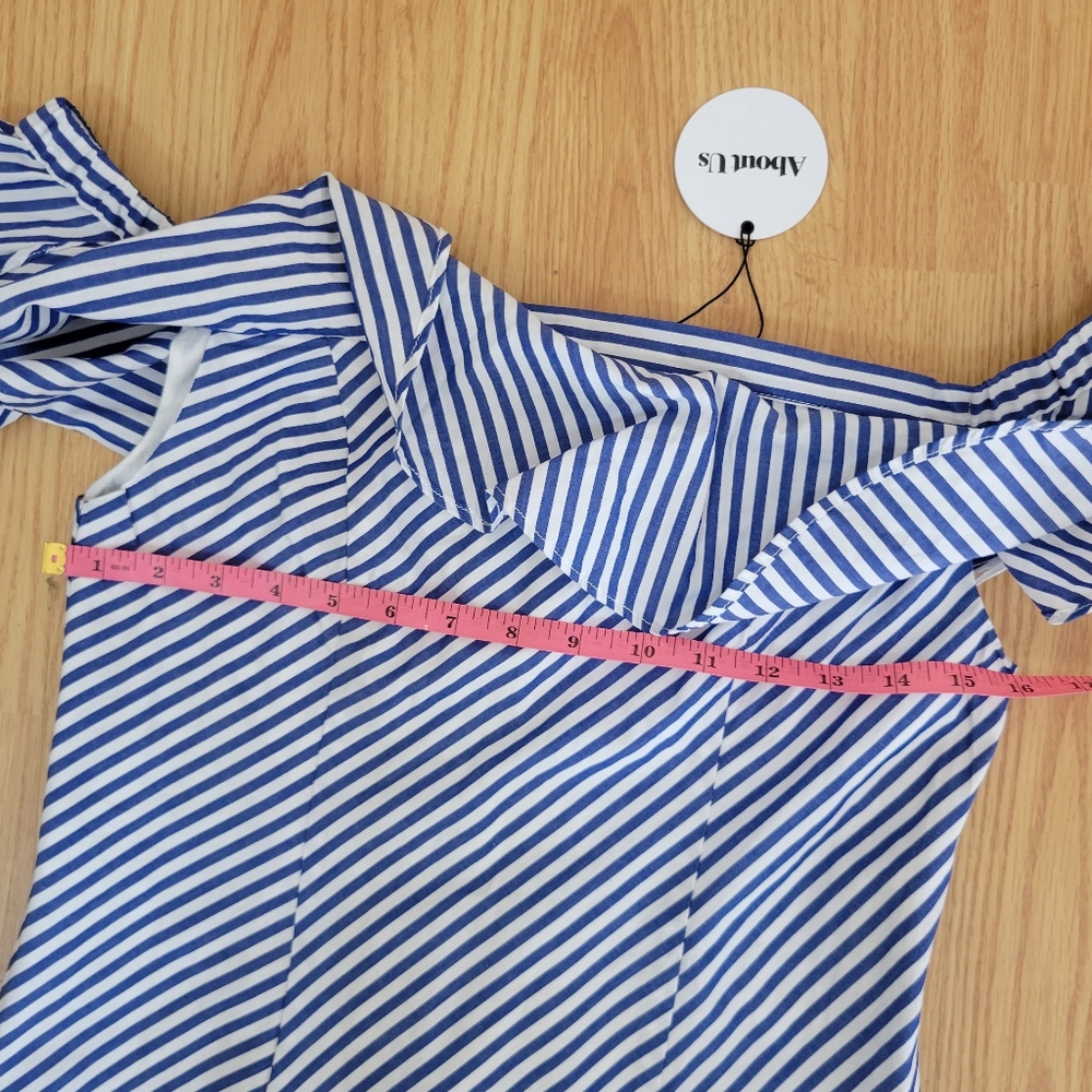 NWT About Us Off Shoulder Ruffle Striped Dress Sz Med - Picture 9 of 10
